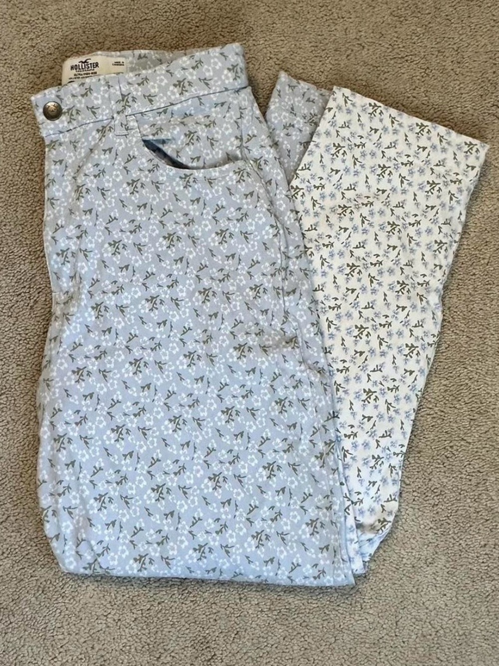 Hollister Two-Tone Blue Floral High Rise Pull-On Pants M